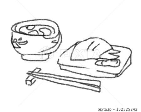 鉛筆画風の一汁一菜のイラスト 132525242