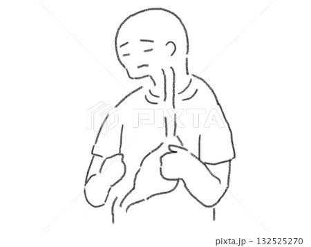 胃腸に不調を抱える人物の線画イラスト 132525270
