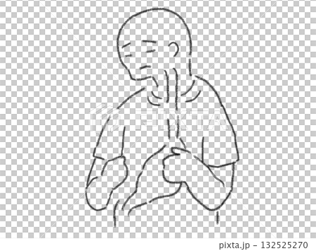 胃腸に不調を抱える人物の線画イラスト 132525270