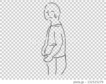 線條畫插圖，描繪了一個人擔心自己腹脹的場景 132525279