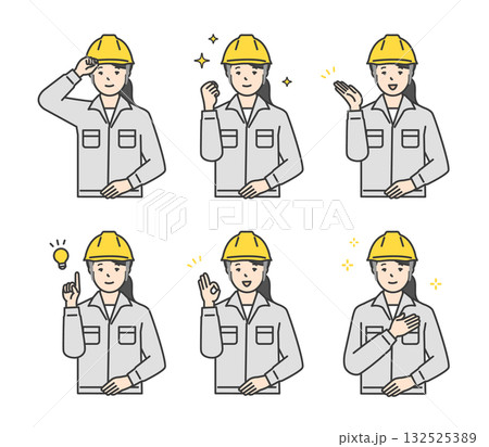 ヘルメットをかぶった作業員のイラスト素材セット 132525389
