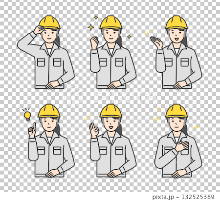 ヘルメットをかぶった作業員のイラスト素材セット 132525389