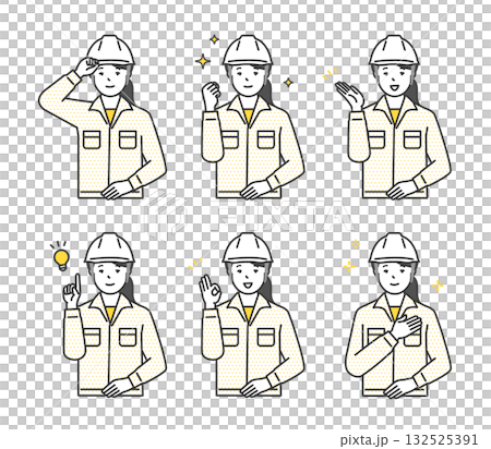 ヘルメットをかぶった作業員のイラスト素材セット 132525391