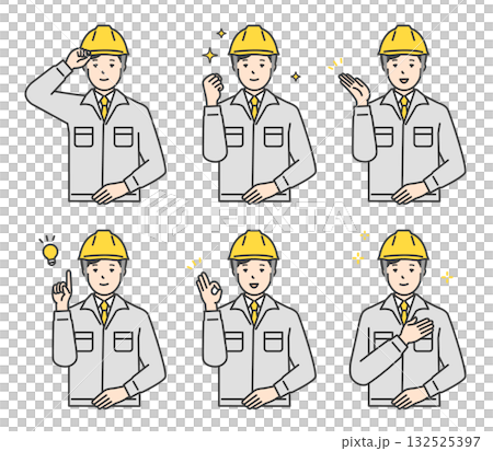 Illustration set of workers wearing helmets 132525397