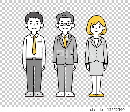 Simple full-body vector illustration set of a president, a young office worker, and an office lady Simple full-body vector illustration set of a president, a young office worker, and an office lady 132525404