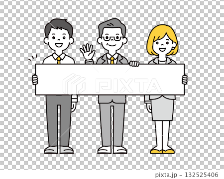 横長のパネルを持って案内する、様々な年齢の会社員の全身ベクターイラスト素材セット 横長のパネルを持って案内する、様々な年齢の会社員の全身ベクターイラスト素材セット 132525406