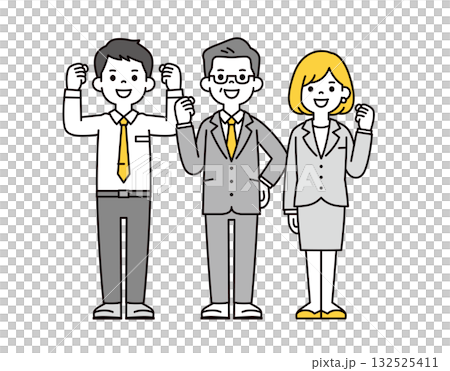 一套男女身著西裝,做出擊拳動作的全身向量插圖。 一套男女身著西裝,做出擊拳動作的全身向量插圖。 132525411