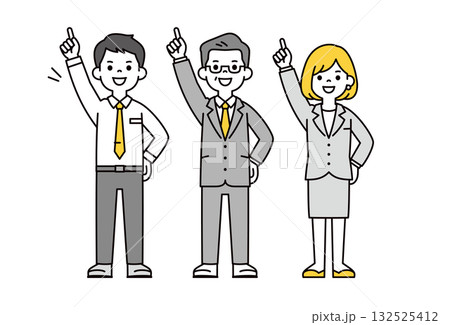 ナンバーワンを目指す、社長・上司と男女の若い社員の全身ベクターイラスト素材セット 132525412