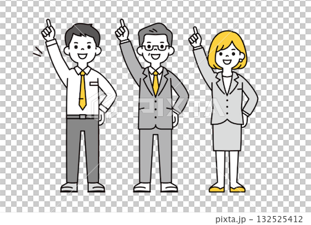 ナンバーワンを目指す、社長・上司と男女の若い社員の全身ベクターイラスト素材セット 132525412
