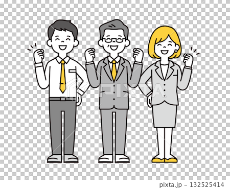 微笑、努力工作的資深管理人員和年輕的男女員工，全身向量插圖素材集 132525414