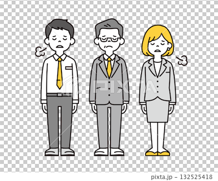 疲れた表情でため息をつく、社長と男女の社員の全身ベクターイラスト素材セット 疲れた表情でため息をつく、社長と男女の社員の全身ベクターイラスト素材セット 132525418