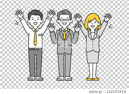 笑顔でバンザイする、経営者と従業員の男性と女性の全身ベクターイラスト素材セット 笑顔でバンザイする、経営者と従業員の男性と女性の全身ベクターイラスト素材セット 132525419