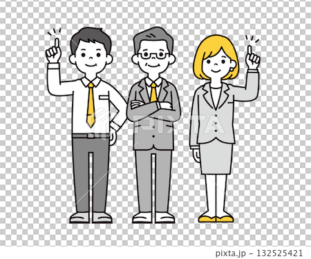 一組商務團隊成員向上指的全身向量插圖 132525421