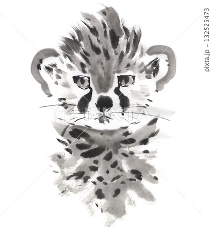 水墨で描いた可愛いチーターの子どものイラスト 132525473