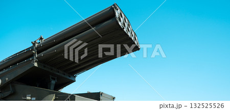 Gun muzzle on a military vehicle 132525526