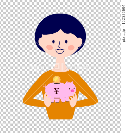 圖：一位女士將錢放入存錢罐 132525694