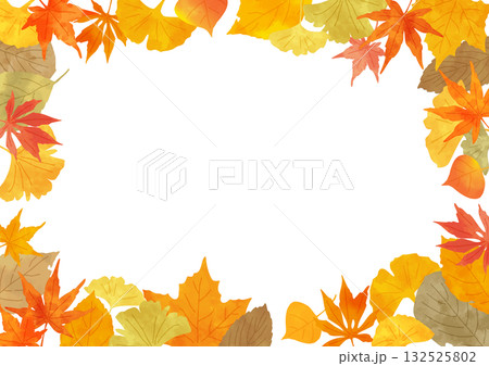 色とりどりに紅葉した落ち葉の長方形フレーム ぬくもりのある手描き水彩タッチのイラスト 色とりどりに紅葉した落ち葉の長方形フレーム ぬくもりのある手描き水彩タッチのイラスト 132525802