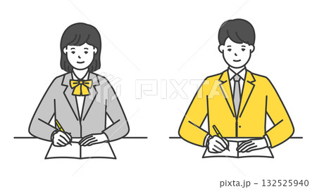 勉強をする制服姿の女子学生と男子学生のイラスト素材 132525940