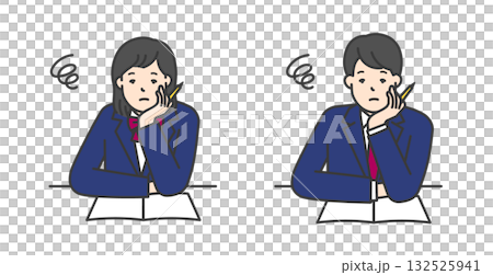 Illustration material of female and male students in uniform studying 132525941