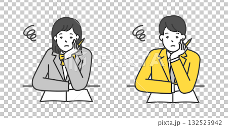 Illustration material of female and male students in uniform studying 132525942