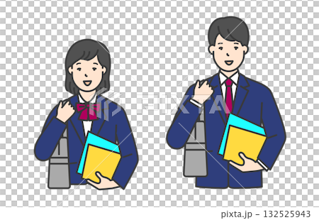 Illustration material of female and male students in uniforms commuting to school 132525943