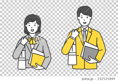 描繪身穿校服的男女學生上學途中的插畫素材 132525944