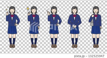 Full-body illustration set of female students in uniform Full-body illustration set of female students in uniform 132525947