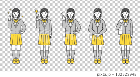Full-body illustration set of female students in uniform 132525948