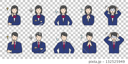 一組身著制服的男女學生上半身插圖 132525949
