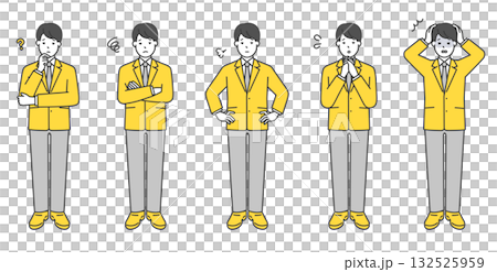 Full-body illustration set of male students in uniform Full-body illustration set of male students in uniform 132525959