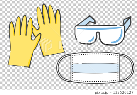 Masks, gloves, and goggles used for cleaning and disinfecting work 132526127