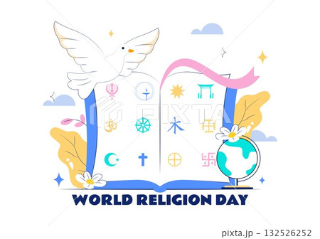 World Religion Day Vector Illustration with Symbol Icons of Different Faiths Promoting Unity and Respect Among All Beliefs in a Background 132526252