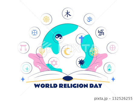 World Religion Day Vector Illustration with Symbol Icons of Different Faiths Promoting Unity and Respect Among All Beliefs in a Background 132526255