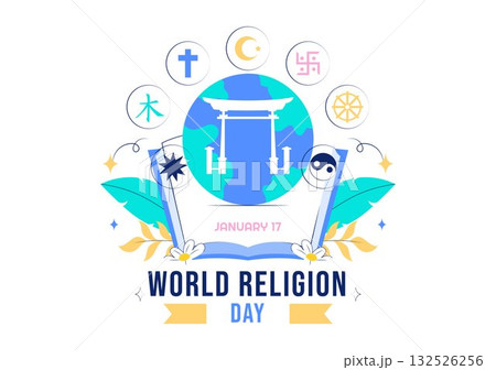 World Religion Day Vector Illustration with Symbol Icons of Different Faiths Promoting Unity and Respect Among All Beliefs in a Background 132526256