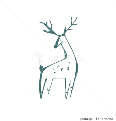 Scandinavian deer illustration in folk art style with elegant antlers and minimal nordic design perfect for holiday cards and prints Scandinavian deer illustration in folk art style with elegant antlers and minimal nordic design perfect for holiday cards and prints 132526268