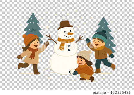 孩子們在雪地裡玩耍的插圖 132526451