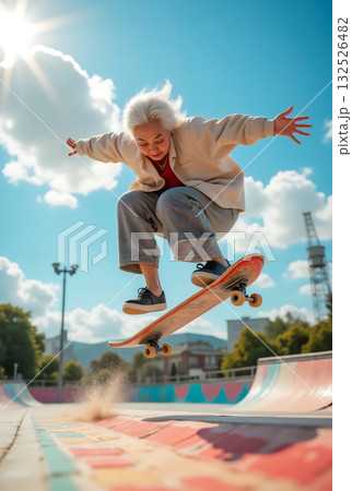 スケボーをする高齢者 132526482