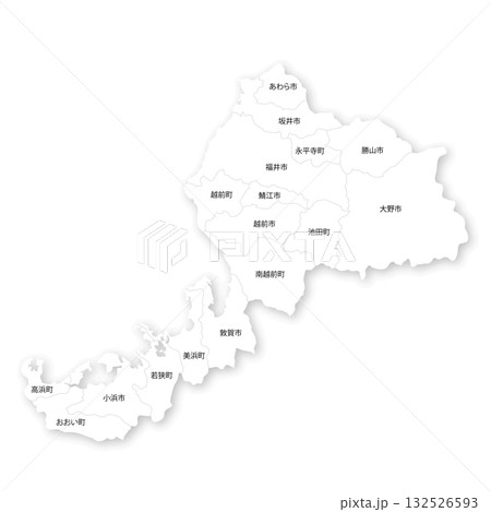 福井県と市町村の白地図 福井県と市町村の白地図 132526593