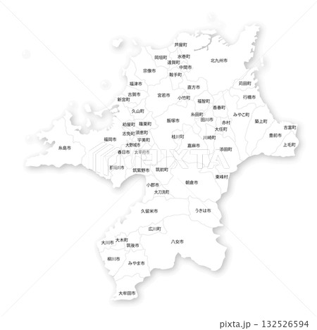 福岡県と市町村の白地図 132526594