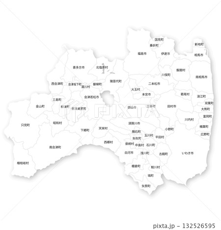 福島県と市町村の白地図 福島県と市町村の白地図 132526595