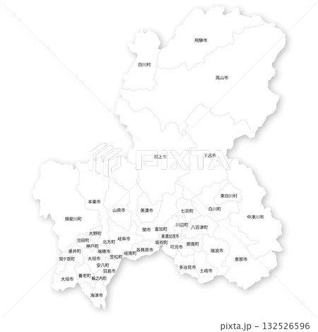 岐阜県と市町村の白地図 岐阜県と市町村の白地図 132526596