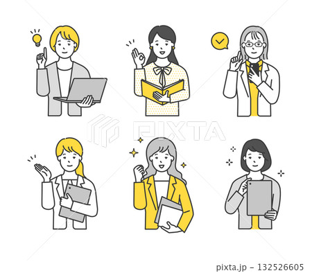 パソコンやファイルを持つビジネスパーソンのシンプルイメージ イラスト素材セット 132526605