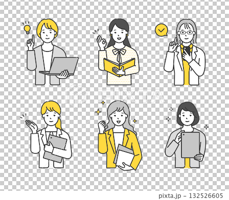 パソコンやファイルを持つビジネスパーソンのシンプルイメージ イラスト素材セット 132526605