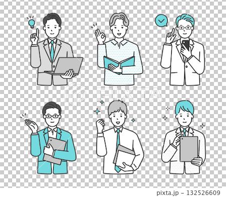 Simple image of a business person holding a computer or file. Illustration material set Simple image of a business person holding a computer or file. Illustration material set 132526609