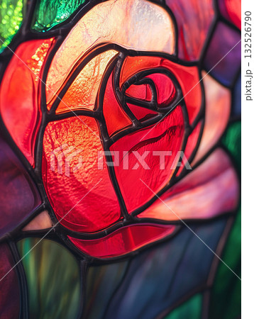 ステンドグラスの赤い薔薇　AI画像 132526790