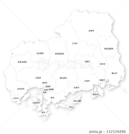 広島県と市町村の白地図 132526896