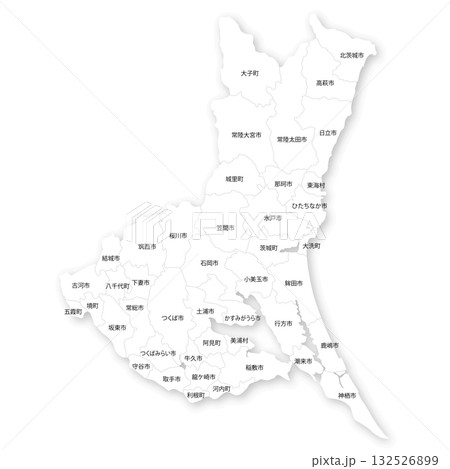 茨城県と市町村の白地図 茨城県と市町村の白地図 132526899