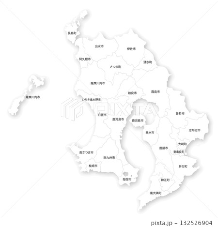 鹿児島県と市町村の白地図 132526904
