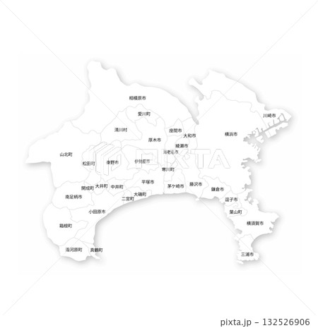 神奈川県と市町村の白地図 神奈川県と市町村の白地図 132526906