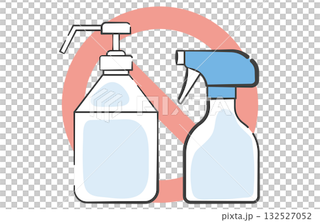 アルコール消毒液とスプレーボトルのイラスト 禁止マーク付き アルコール消毒液とスプレーボトルのイラスト 禁止マーク付き 132527052